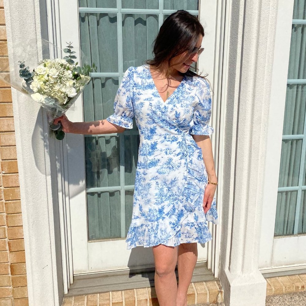 Blue Floral Wrap Dress - Women's Summer Dress